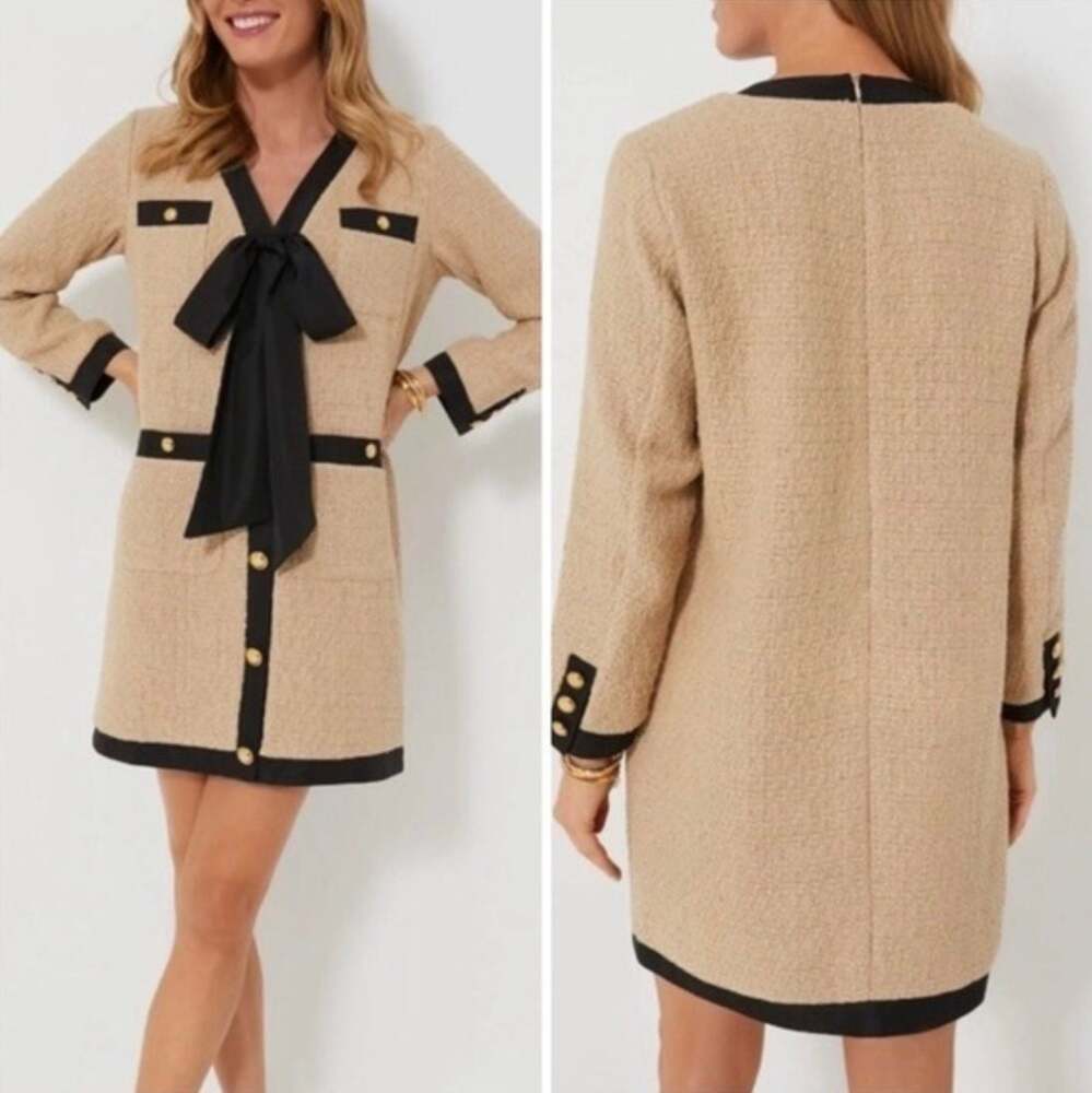 Tuckernuck Pomander Place Coco Tweed Bow Retro Long Sleeve Mini Dress